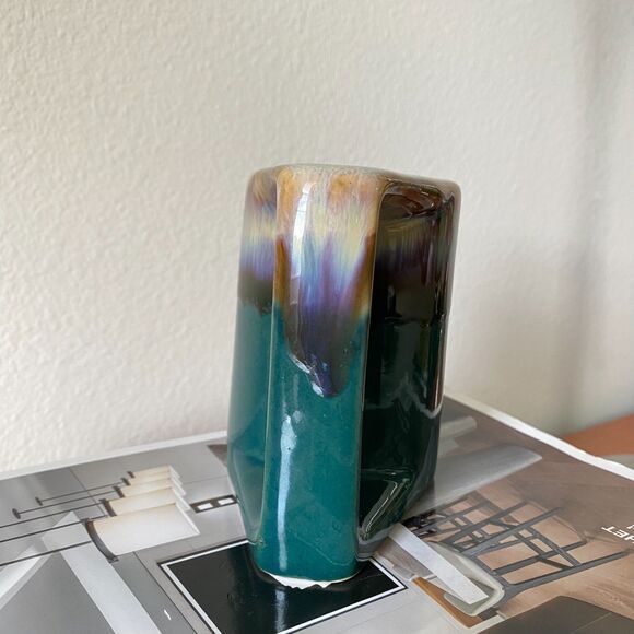 Signed Vintage‎ Mexican Pottery Padilla Kokopelli Flat Mug Drip Glaze Green Blue - Picture 9 of 16